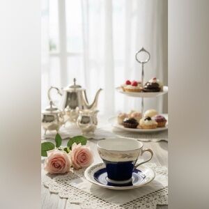 Vintage Aynsley Teacup & Saucer | Cobalt Blue Bone China | Gold Laurel Garland